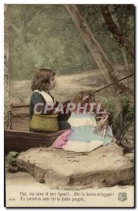 Old Postcard Fantasy Children Fishing Fisherman Doll