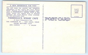 SAN DIEGO, California CA ~ Roadside FISHERMAN'S WHARF CAFE 1940s Linen  Postcard