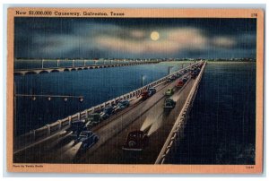 1944 Night At Causeway Bridge Moonlight Scene Galveston Texas TE Posted Postcard