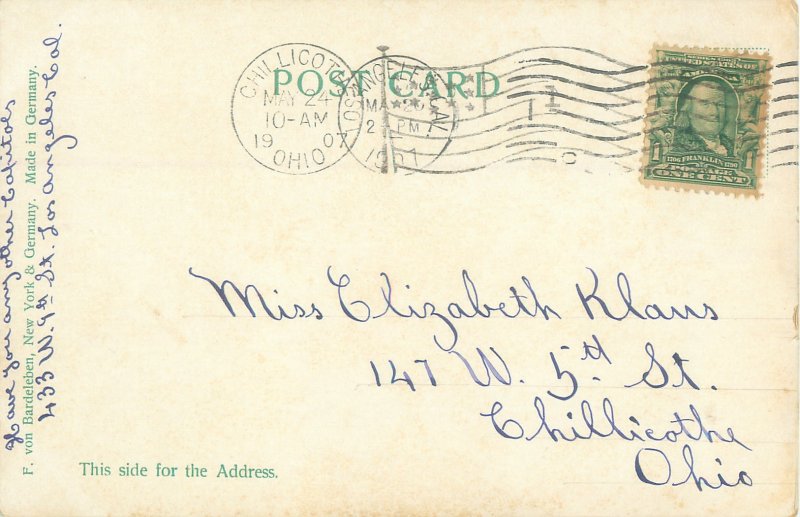 Boston Massachusetts State House Litho Postmarked 1907 Flag Cancel