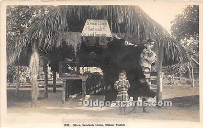 Real Photo Seminole Indians, Florida USA Postcard Store, Camp. Miami