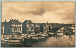 RPPC Boats at Dock Stockholm Sweden 1920 DB Postcard F16