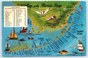 ILLUSTRATED MAP of the FLORIDA KEYS, FL ~ Cartograph c1980s ~4x6 Postcard