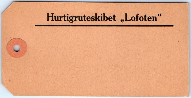 c1960s Norway Hurtigruteskibet Luggage Tag Label MS Lofoten Ship Liner C42