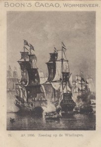 1666 De Slag In De Wielingen Dutch Military Ship Old Trade Card
