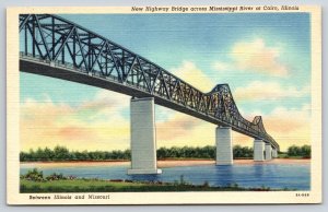 Cairo Illinois~New Highway Bridge To Missouri~Mississippi River~1939 Linen PC