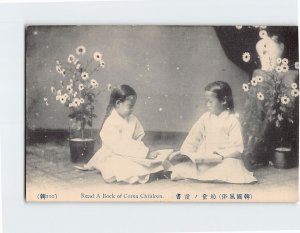 Postcard Read a Book of Corea Children