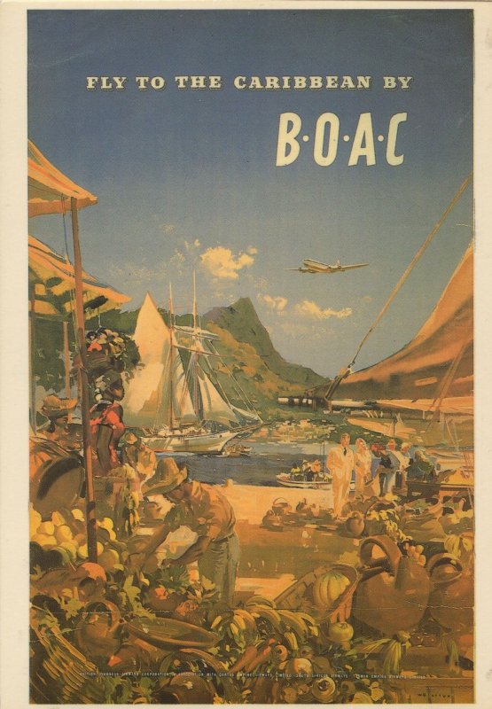 Fly BOAC Plane Flights To The Caribbean Travel Advertising Postcard