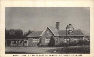 Zanesville OH Motel Lane U.S. Route 40 and 22 Vintage Postcard
