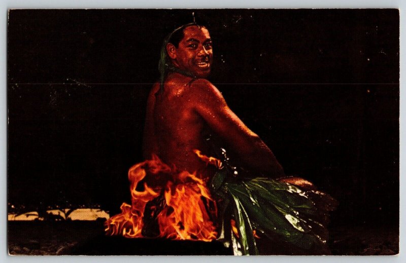 Postcard Fijian Fire Dancer in Ti Leaf Kilt - Hawaii