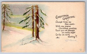 Christmas Greetings, Rural Winter Scene, Antique 1917 S. Bergman Postcard