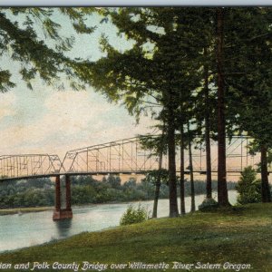 c1910s Salem, OR Willamette River Marion Polk County Bridge Park Postcard A196