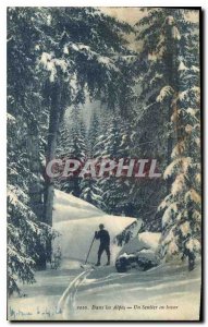 Old Postcard A trail in the Alps in winter