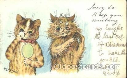 Artist Louis Wain Cat writing on back light crease left top corner tip, writi...