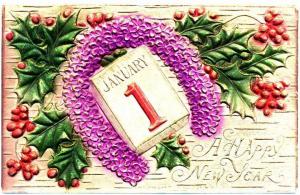 Highly Embossed Horseshoe Happy New Year - 1909