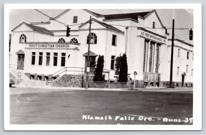 Klamath Falls Oregon~First Christian Church Front & Side~b1925 AD~1950s RPPC