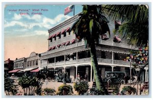 1917 US Flag Cars Hotel Palms West Palm Beach Florida FL Antique Posted Postcard
