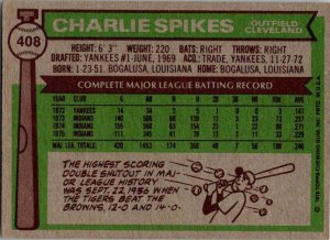1976 Topps Baseball Card Charlie Spikes Celveland Indians sk13473