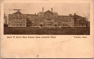 Postcard Jesup W. Scott High School from Athletic Field in Toledo, Ohio~3436