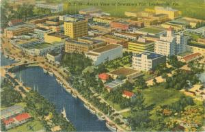 Fort Lauderdale Aerial View of Downtown, Florida 1952 Linen Postcard