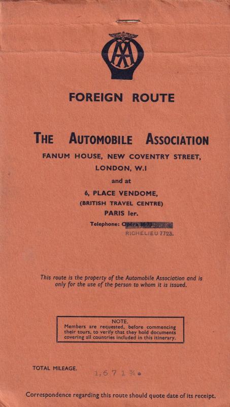 AA Association Foreign Route 1954 & Receipt Ephemera