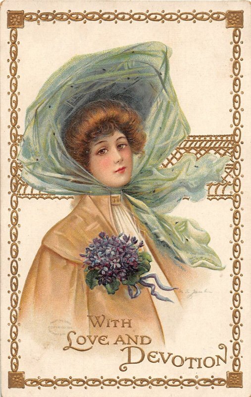 H95/ Valentine's Day Love Holiday Postcard c1910  Pretty Woman 149