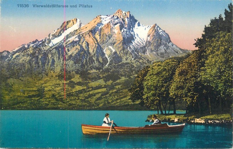 Switzerland navigation & sailing topic postcard Vierwaldstattersee rowboat