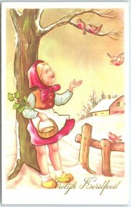 Snow Scene & Little Girl Art Print - Holiday Greeting Card - Merry Christmas