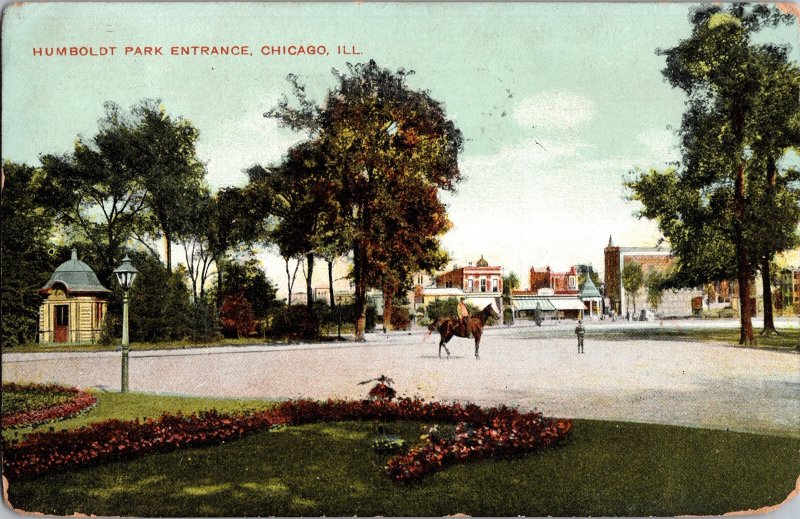 1913 IL Illinois Chicago Humboldt Park Entrance Postcard