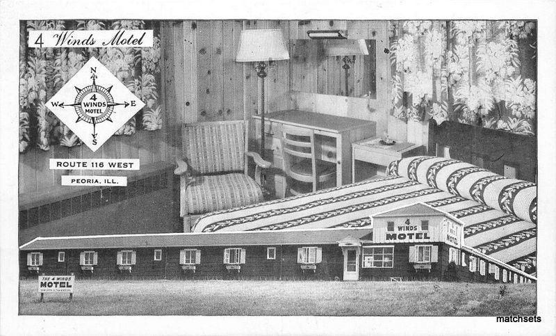 1950s 4 Winds Motel Interior Peoria Illinois postcard 12378