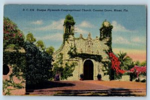 Miami Florida Postcard Unique Plymouth Congregational Church Chapel 1953 Vintage