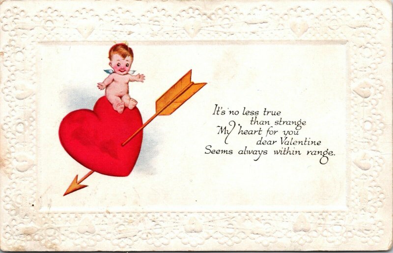 Antique Postcard Valentines Day Embossed Vintage  Cupid Early Heart 1900s