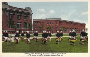 WW1 Era, Navy Semaphore Drill, USNTC, Great Lakes, IL, Old Postcard