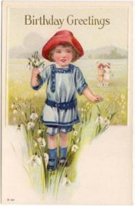 Birthday Greetings PC, Young Girl Picking Flowers