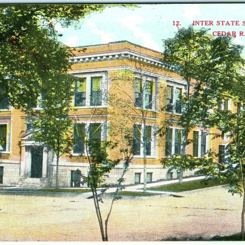 1910 Cedar Rapids, IA Inter State School Litho Photo Postcard High Building A36