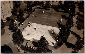 Panorama Sports Field Men Playing With Watchers Real Photo RPPC Postcard