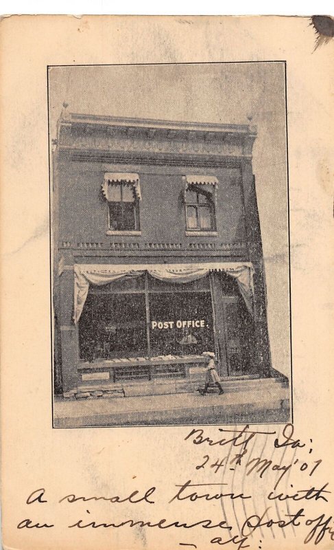 J69/ Britt Iowa Postcard c1910 U.S. Post Office Store Building 128