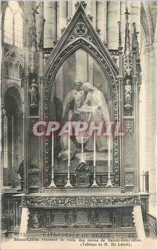 Old Postcard Cathedral of Meaux Sainte Celine receiving Sail hands of St. Gen...