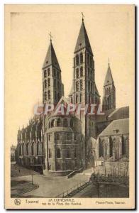 Old Postcard Belgium Tournai cathedral to the place des Acacias