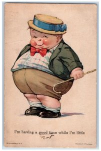 c1910's Fat Boy Wearing Coat Big Chick And Tummy Bow Tie Antique Postcard