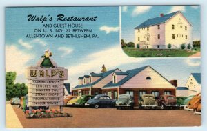 ALLENTOWN, PA~ WALP'S RESTAURANT  c1940s Car Roadside Linen Postcard