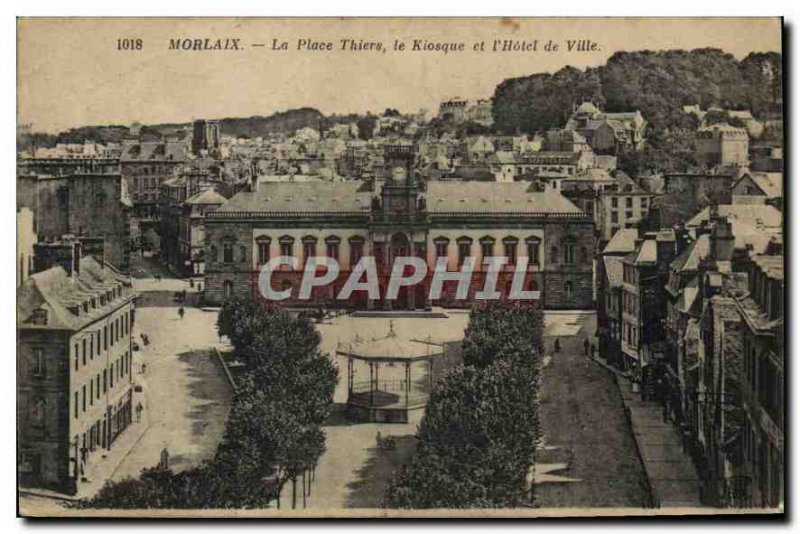 Old Postcard Morlaix Place Thiers Kiosk and City Hotel