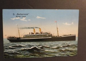 1914 Ship Postcard Cover From Stapleton WY Local Use D. Barbarossa Nordd Lloyd