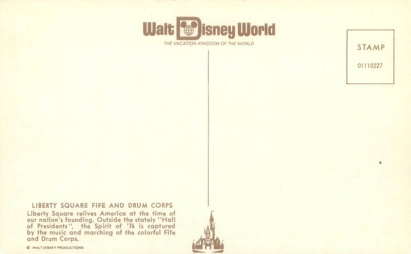 Orlando Florida Disney World Liberty Square Fife & Drums Chrome Postcard