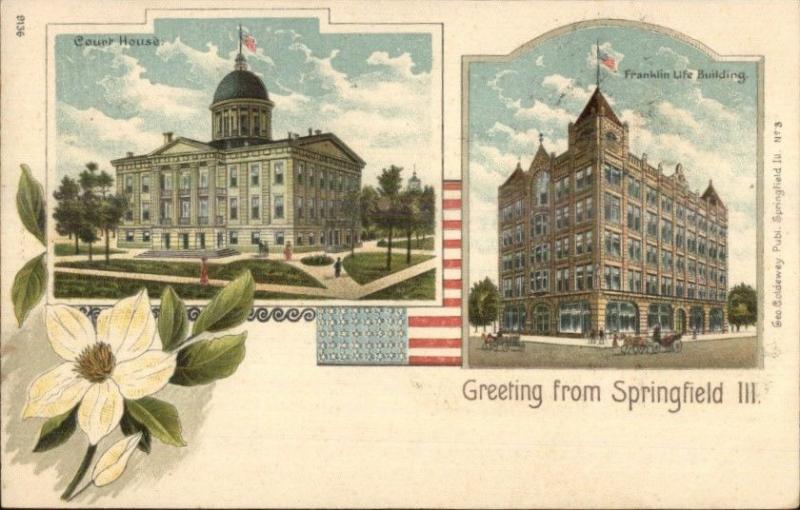 Springfield IL Court House Franklin Life Bldg c1900 Postal Card EXC COND