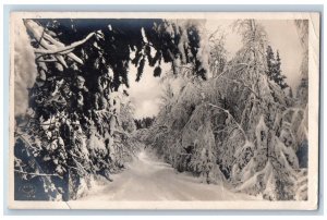 Suomi Finland Postcard Scene of Winter Snow in Trees 1927 Vintage RPPC Photo