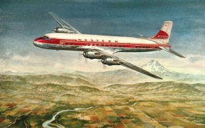 Vintage Postcard View of Queen of The Western Airlines Fleet Is The DC-6B