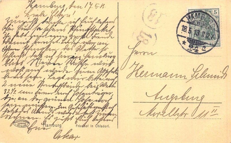 A119 Germany 1913 Hamburg Friedhof in Ohlsdorf garden statue vintage postcard