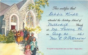 Mt. Pocono PA~Methodist Church Sunday School Attendance~1961 Litho Linen PC