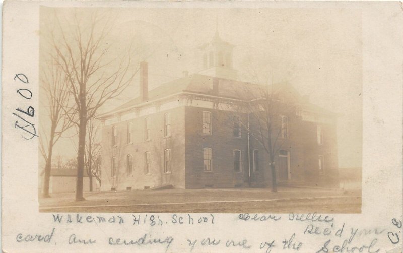 F41/ Wakeman Ohio RPPC Postcard 1907 High School Building